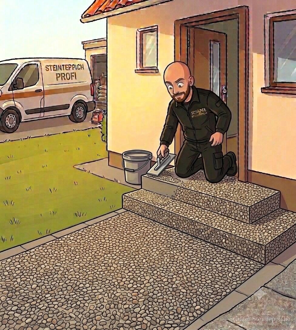 Glätten und Versiegeln der fertigen Steinteppich-Fläche