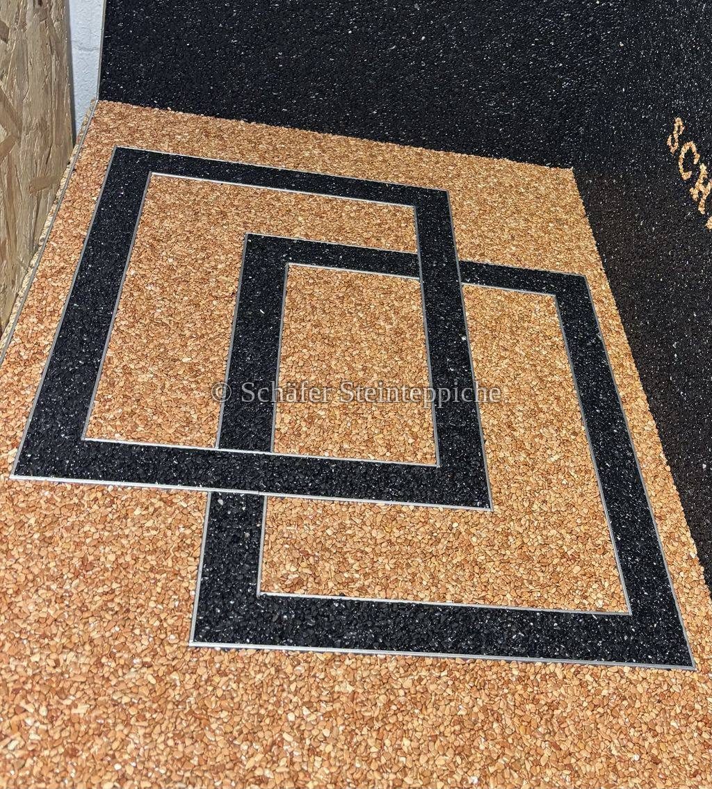 Eingearbeitetes, mehrfach verschachteltes Quadratmuster in Sandbeige und Anthrazit